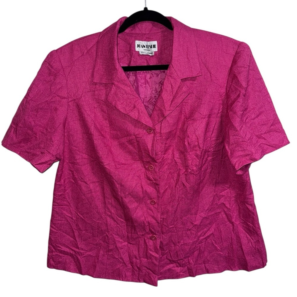 Joan Leslie Woman Fuchsia Textured Blouse 16W Shoulder Pads